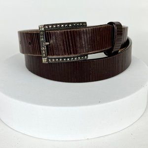 Judith Jack Womens Brown Leather Belt Sterling Silver Marcasite Buckle sz Medium